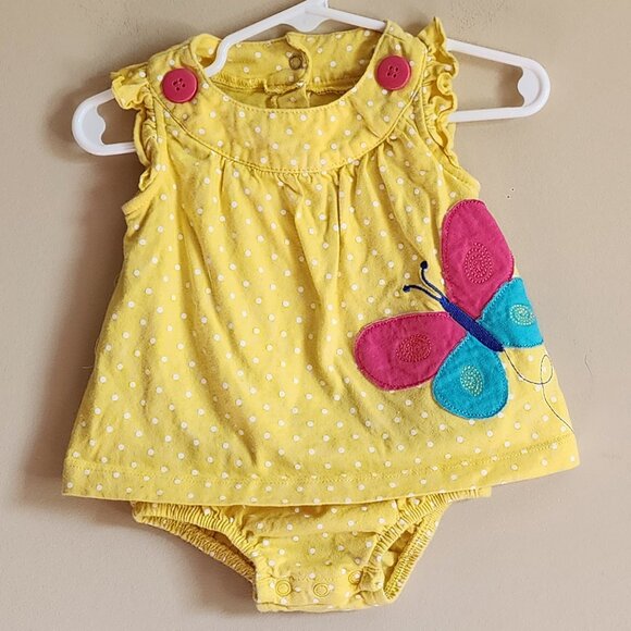 Carter's Yellow Polka Dot Butterfly Dress One Piece Size12 Months - Picture 2 of 5